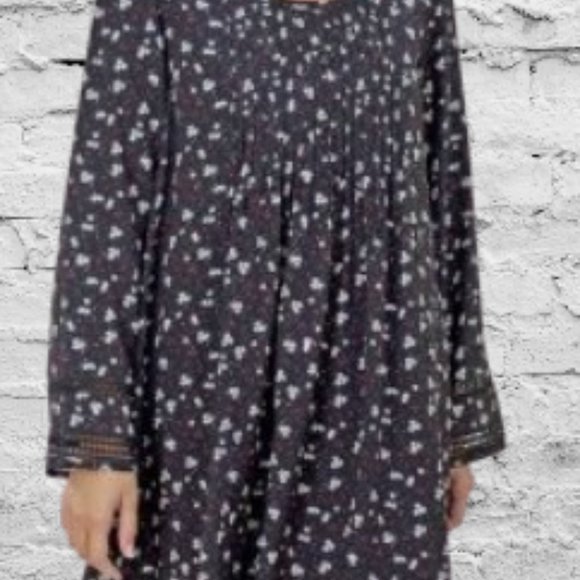 Blue Flowing Flower Print Dress with Long Sleeves - Picture 9 of 14